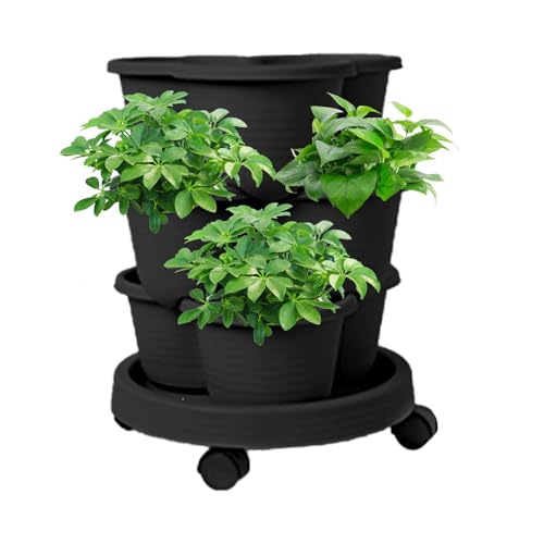 YRTUOP Stackable Planter - Etagen-Pflanzgefäß Für Draußen Mit Stapelbarem Blumentopf - Blumentöpfe Mit Abnehmbaren Rädern Pflanzsystem Für Erdbeeren Blumen von YRTUOP