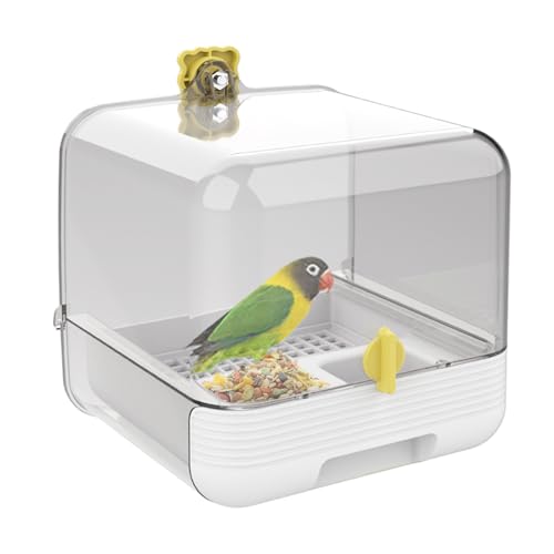 YRTUOP Vogelbad Für Papageien | Herausnehmbarer Futterspender Für Vogelkäfig - 2 IN 1 Futterbad Transparent Design Für Haustiere Innen Außen Garten Terrasse von YRTUOP