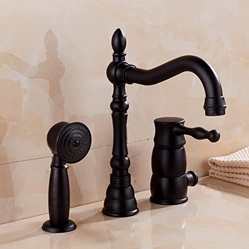 3 Loch Badewannenarmatur Wannenrandarmatur mit Ausziehbarem Handbrause Schwarz Retro Wannenrand Badewanne Armatur Set 3 Loch Armatur für Badewanne von YRUIIA