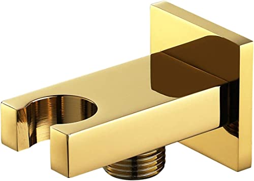 Handbrause Halterung Duschhalterung mit G1/2" Schlauchanschluss Duschkopfhalterung Brausehalter Messing Quadratisch Duschbrause Halterung für Handbrause, Brausehalter Duschkopf Halter,Titanium gold von YRUIIA