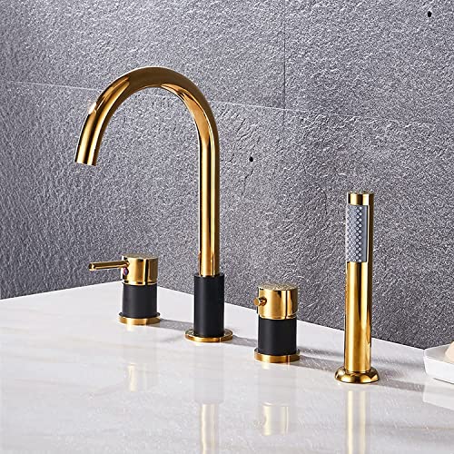 Wannenrandarmatur 4-Loch Badewannen-Armatur Wannenrand Badewanne Armatur Set Thermostat Badewannen-Armatur Wannenrandkombination für Badezimmer,Schwarz+Gold von YRUIIA