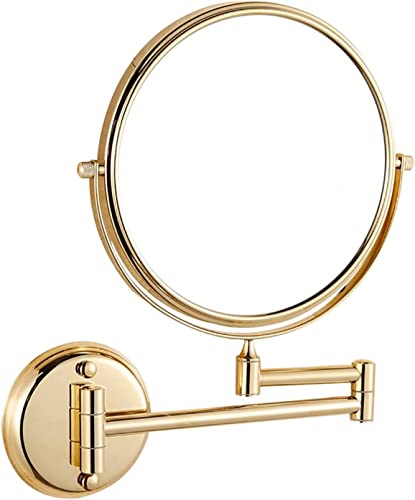 YRUIIA Kosmetikspiegel Wandmontage 10-Fach Schminkspiegel 8" Runden Doppelseitig Rasierspiegel 360° Drehbar Ausziehbarem Makeup Spiegel für Badezimmer und Hotel,Gold von YRUIIA