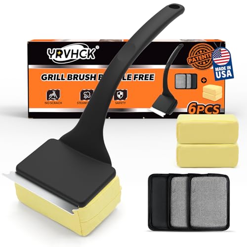 Grillbürste Borstenfrei, Grillbürste mit 5 Ersatzköpfen, Grillreiniger Bürste für Outdoor Grill, Gusseisen, Edelstahlroste, Grillschaber Outdoor BBQ Grill, Papa Vater Geschenk, Schwarz von YRVHCK