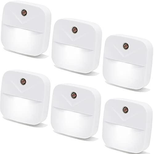 YRWXZYO Nachtlicht Steckdose mit Dämmerungssensor, 6 Stück weiß LED Lampe, Sensor Smart Nachtlicht LED für Kinderzimmer, Schlafzimmer, Badezimmer, Gang, Küche von YRWXZYO