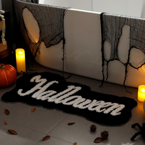 YRXRUS Halloween-Badezimmerteppich, schwarz-weißes Teppich-Design, Halloween-förmiger Teppich, Eingang, Wohnzimmer, Schlafzimmer, Dekoration, maschinenwaschbar, Badteppich, Geschenk, 58 x 99 cm YRXRUS Halloween-Badezimmerteppich, schwarz-weißes Teppich-Design, Halloween-förmiger Teppich, Eingang, Wohnzimmer, Schlafzimmer, Dekoration, maschinenwaschbar, Badteppich, Geschenk, 58 x 99 cm von YRXRUS