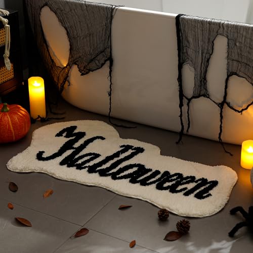 YRXRUS Halloween-Badezimmerteppich, schwarz-weißes Teppich-Design, Halloween-förmiger Teppich, Eingang, Wohnzimmer, Schlafzimmer, Dekoration, maschinenwaschbar, Badteppich, Geschenk, 58 x 99 cm YRXRUS Halloween-Badezimmerteppich, schwarz-weißes Teppich-Design, Halloween-förmiger Teppich, Eingang, Wohnzimmer, Schlafzimmer, Dekoration, maschinenwaschbar, Badteppich, Geschenk, 58 x 99 cm von YRXRUS