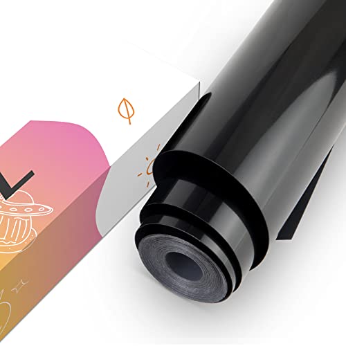 YRYM HT Vinylfolie Plotter 30.5cm x 427cm Selbstklebende Vinylfolie Plotter Rolle für Cricut, Cameo Cutter, Glossy Black Selbstklebendes Vinyl für Schilder, Scrapbooking, Craft, Stanzen von YRYM HT