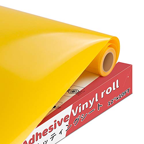 YRYM HT Selbstklebende Vinylfolie Plotter - 30cm x 305cm Permanente Plotterfolie Rollen Selbstklebend für Bastelprojekte,Schilder,Scrapbooking（Glänzend Gelb） von YRYM HT