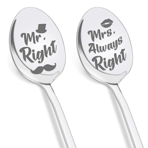 Hochzeitsgeschenke für Brautpaar - 2 Stück Löffel mit Gravur-Mr. Right & Mrs. Always Right, Hochzeitsgeschenk für Männer Frauen, Geschenk für Partner, Jahrestag Valentinstag Weihnachten Geschenk Hochzeitsgeschenke für Brautpaar - 2 Stück Löffel mit Gravur-Mr. Right & Mrs. Always Right, Hochzeitsgeschenk für Männer Frauen, Geschenk für Partner, Jahrestag Valentinstag Weihnachten Geschenk von YRsorn