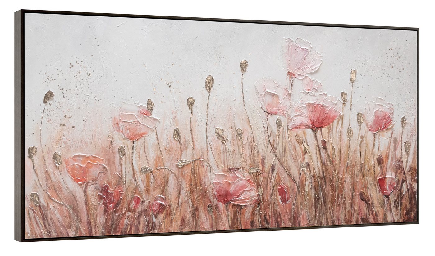 YS-Art Gemälde April, Blumen, Mohnblumen Rosa Flieder Leinwand von YS-Art