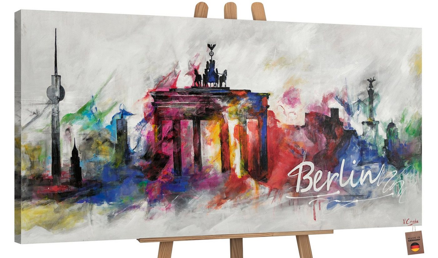 YS-Art Gemälde Berlin, Architektur, Leinwandbild Skyline Berlin Bunt von YS-Art