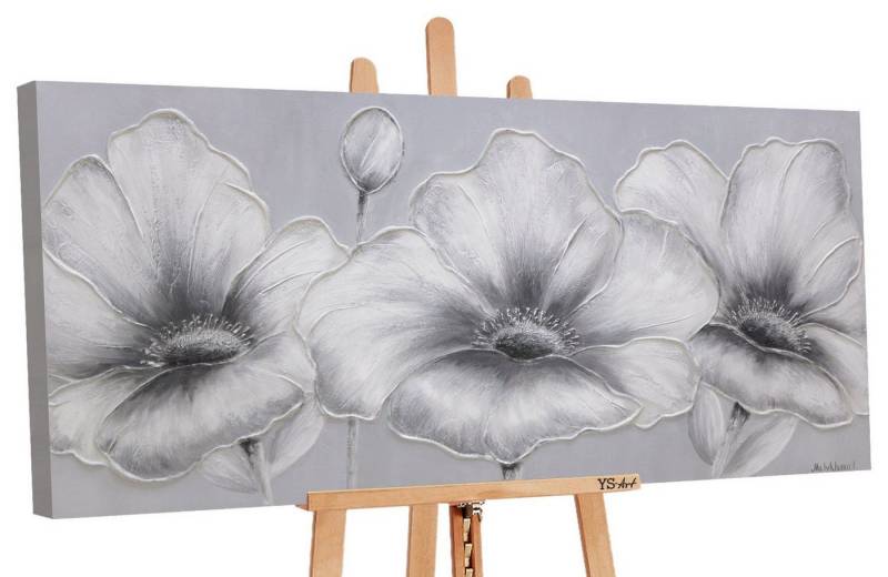 YS-Art Gemälde Blumen, Blumen, Blumen auf Leinwand Bild Handgemalt Grau Weiß Schwarz von YS-Art