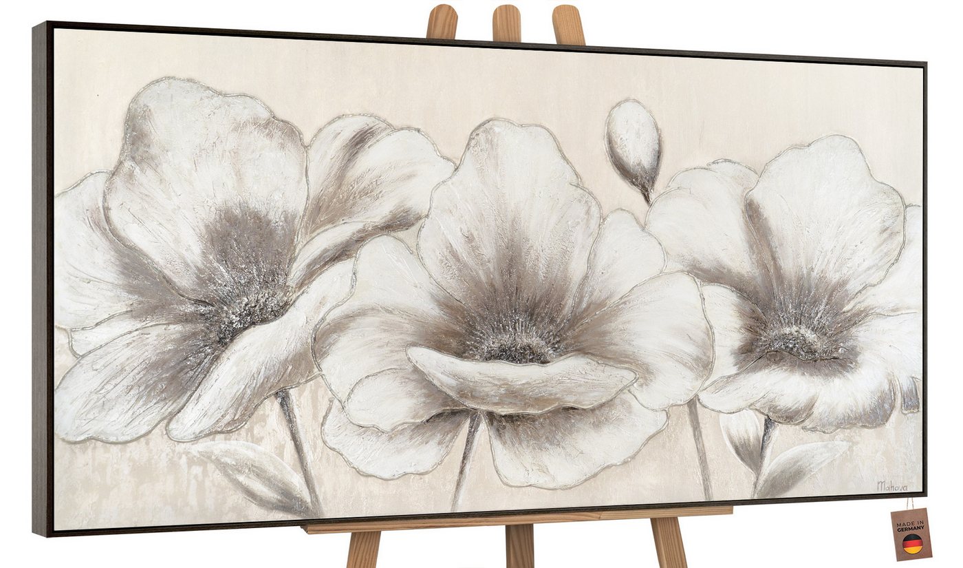 YS-Art Gemälde Blumen II, Blumen, Blumen auf Leinwand Bild Handgemalt Beige Weiß Schwarz von YS-Art