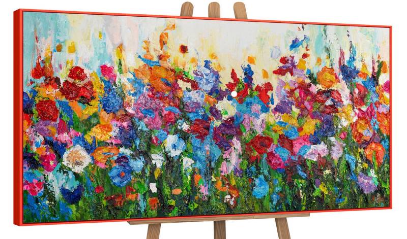 YS-Art Gemälde Blumige Farben, Blumen, Blumen Leinwandbild bunt in verschiedenen Farben, gerahmt von YS-Art