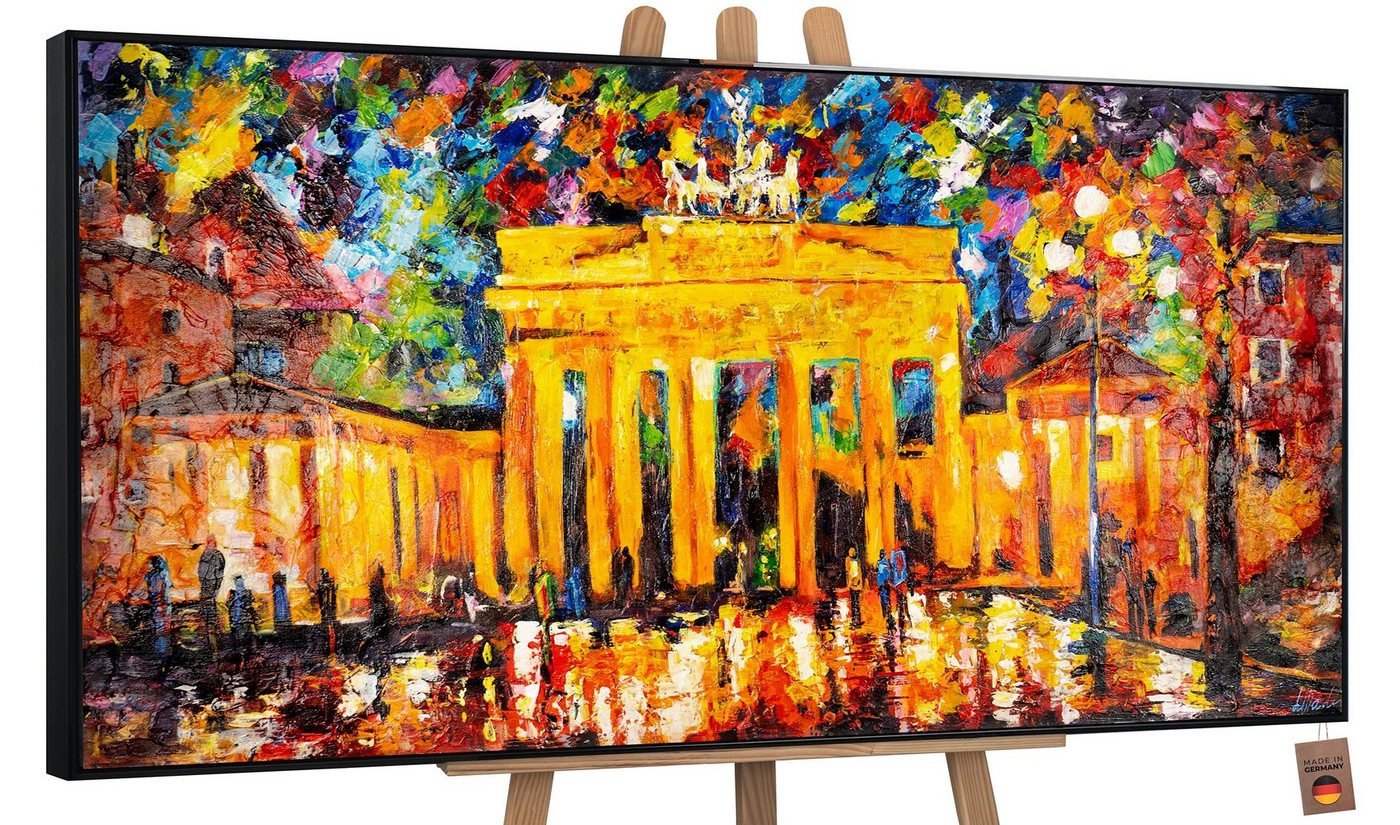 YS-Art Gemälde Brandenburger Tor, Architektur, Leinwand Bild Handgemalt Berlin bei Nacht Orange Rot von YS-Art