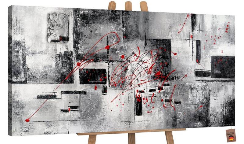 YS-Art Gemälde Courage, Abstrakt, Abstraktes auf Leinwand Bild Handgemalt Schwarz Weiß Rot von YS-Art