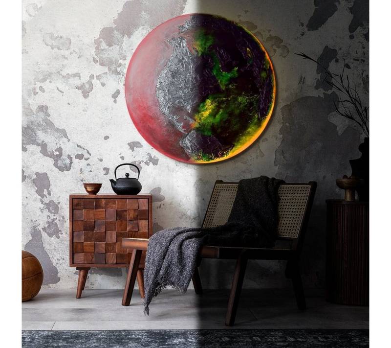 YS-Art Gemälde Erde, Planet, Strukturiertes Leinwandbild Leuchte Rund Abstrakt Rot von YS-Art