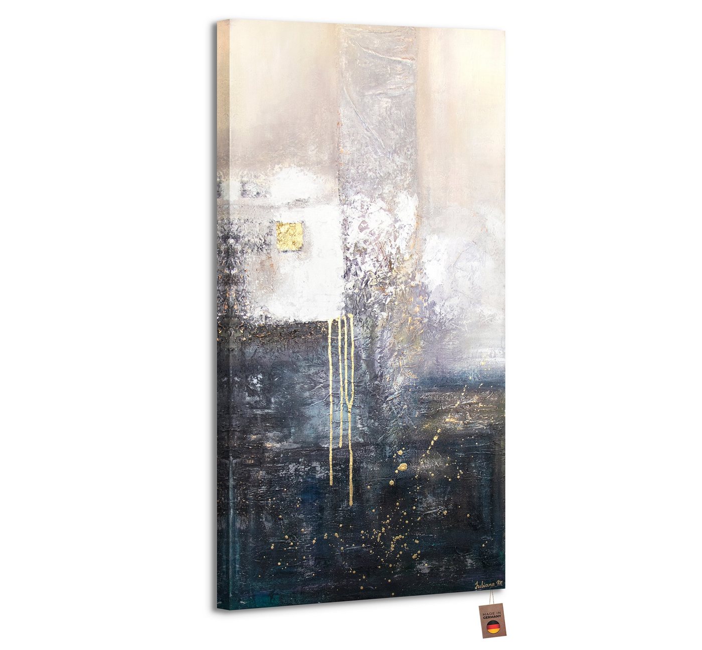 YS-Art Gemälde Fragmente, Abstrakt, Abstraktes auf Leinwand Bild Handgemalt Blau Weiß Gold von YS-Art
