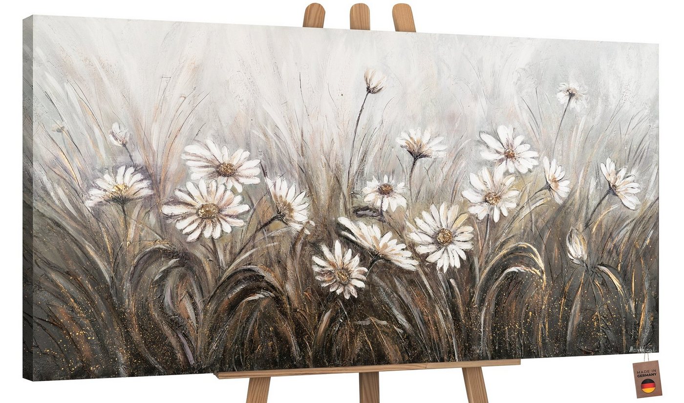 YS-Art Gemälde Gänseblümchen, Blumen, Blumen Leinwand Bild Handgemalt Schwarz Weiß von YS-Art