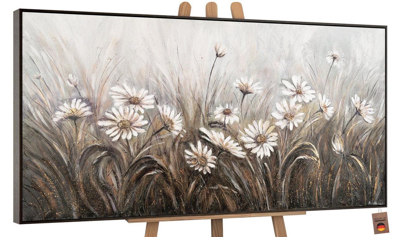 YS-Art Gemälde Gänseblümchen, Blumen, Blumen Leinwand Bild Handgemalt Schwarz Weiß von YS-Art