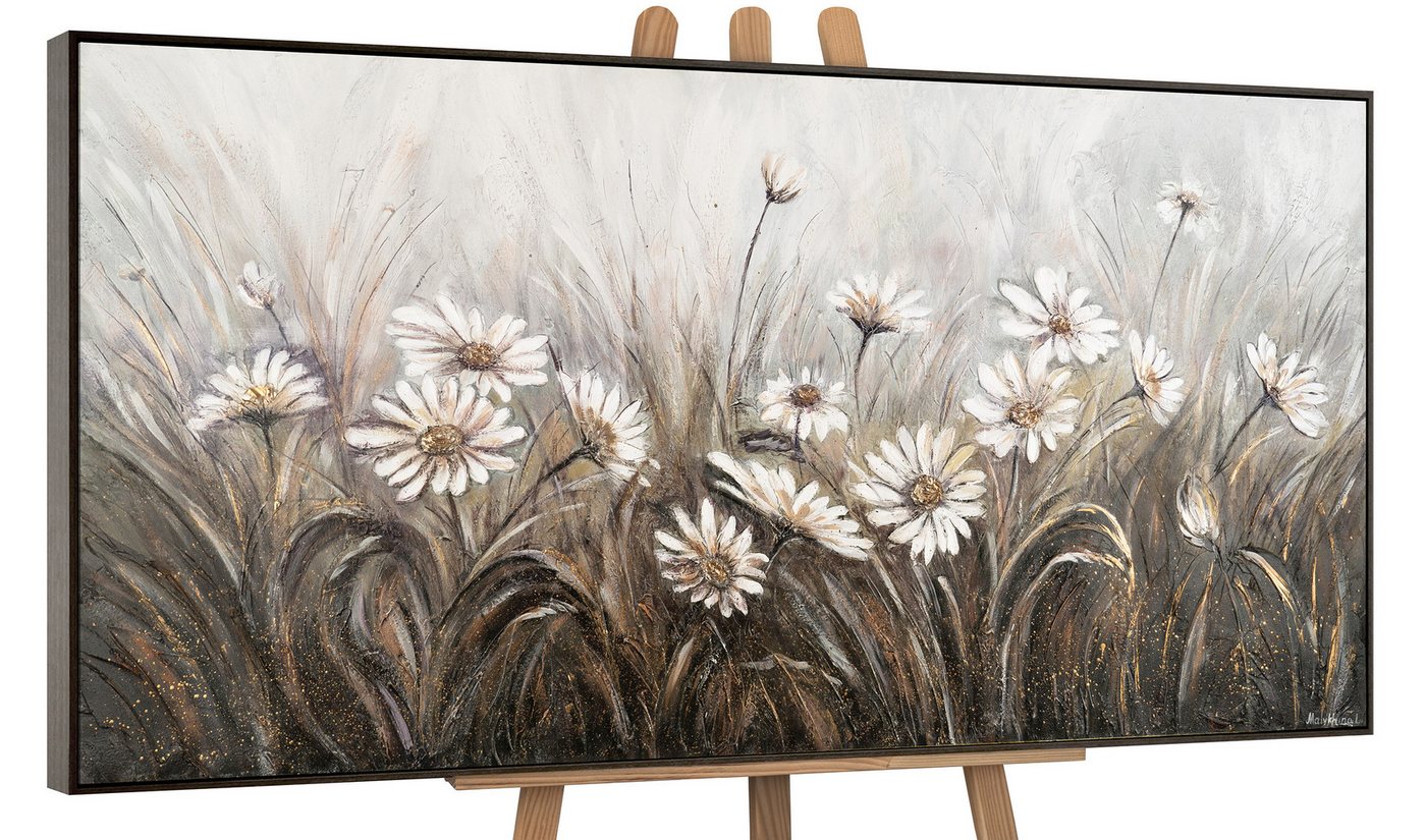 YS-Art Gemälde Gänseblümchen, Blumen, Blumen Leinwand Bild Handgemalt Schwarz Weiß von YS-Art