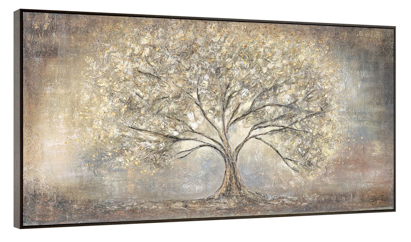 YS-Art Gemälde Goldbaum, Abstrakte Bilder, Leinwand Bild Handgemalt Gold Baum Stammbaum Braun von YS-Art