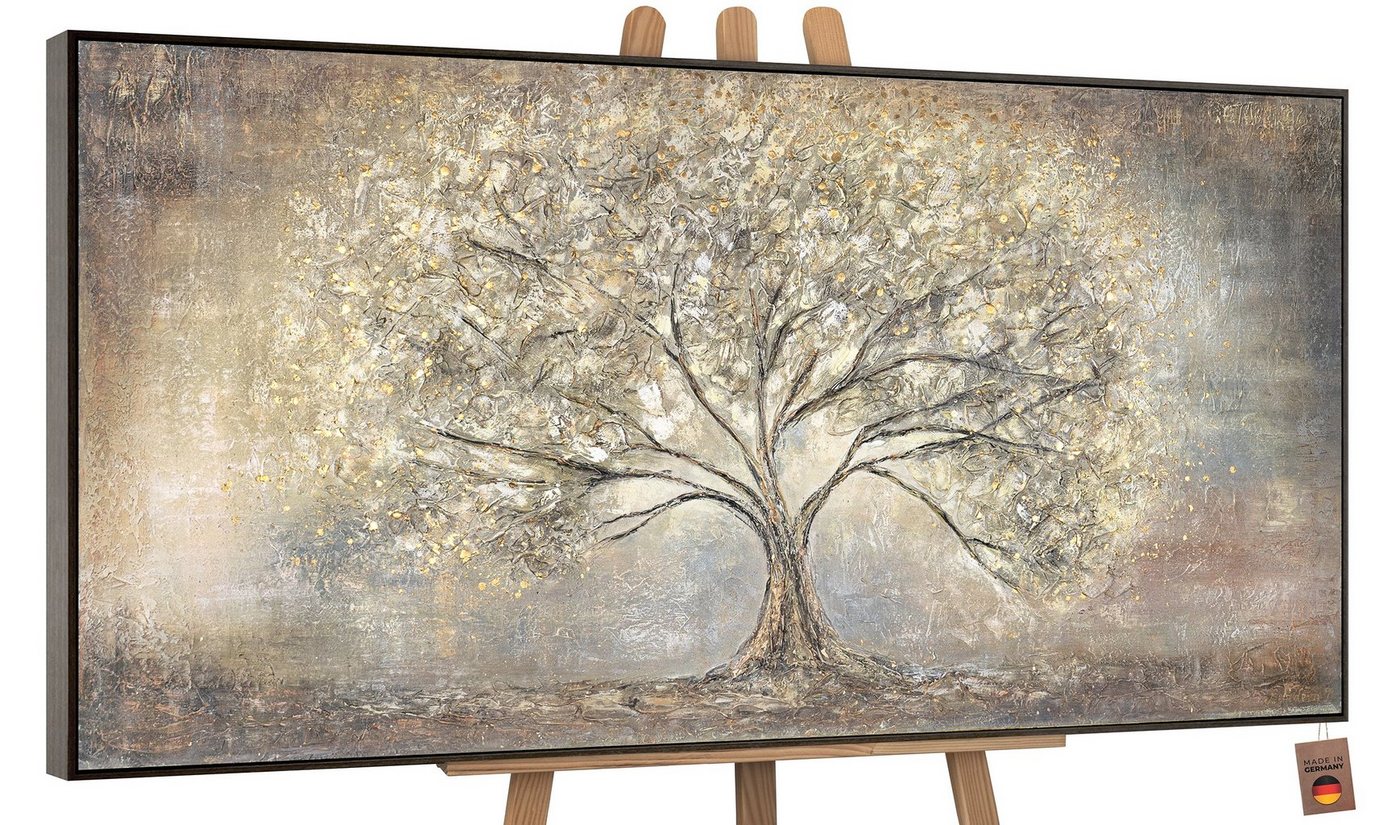 YS-Art Gemälde Goldbaum, Abstrakte Bilder, Leinwand Bild Handgemalt Gold Baum Stammbaum Braun von YS-Art