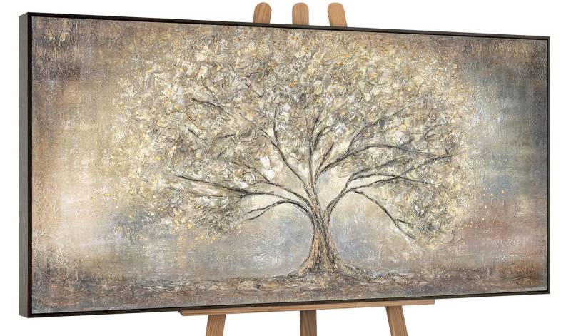 YS-Art Gemälde Goldbaum, Abstrakte Bilder, Leinwand Bild Handgemalt Gold Baum Stammbaum Braun von YS-Art