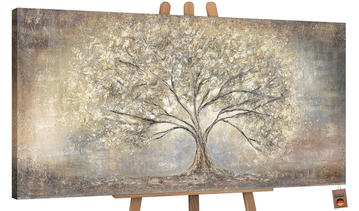 YS-Art Gemälde Goldbaum, Abstrakte Bilder, Leinwand Bild Handgemalt Gold Baum Stammbaum Braun von YS-Art