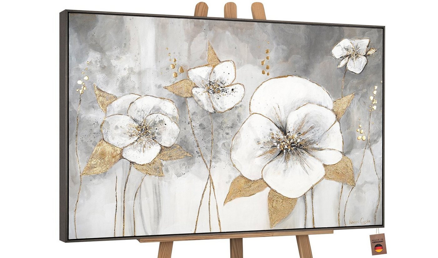 YS-Art Gemälde Goldene Blüten, Leinwndbild Frau vorm Spiegel mit Rahmen von YS-Art