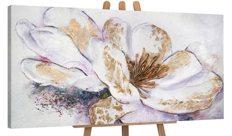 YS-Art Gemälde Goldene Pfingstrose, Blumen, Leinwand Bild Handgemalt Blumen Pfingstrosen Lila Gold von YS-Art