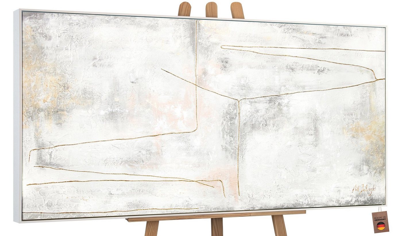 YS-Art Gemälde Goldene Schleife, Abstraktion, Abstraktes auf Leinwand Bild Handgemalt Schnur Gold Beige von YS-Art