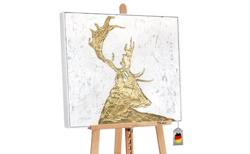 YS-Art Gemälde Goldene Würde II, Tiere, Tier auf Leinwand Handgemalt in Gold mit Rahmen von YS-Art