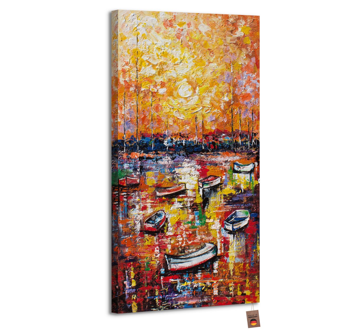 YS-Art Gemälde Hafen, Landschaft, Hafen Segelboote Wasser Bunt Rot Orange von YS-Art