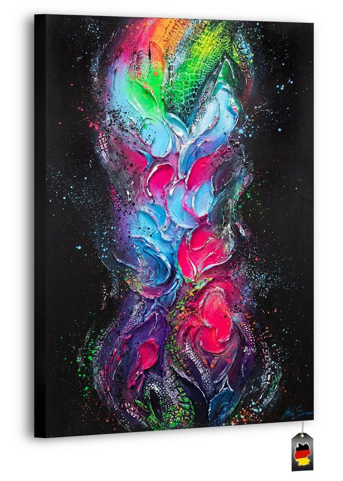 YS-Art Gemälde Fokus, Abstraktion, Vertikales Leinwand Bild Handgemalt Bunt Regenbogen Schwarz von YS-Art