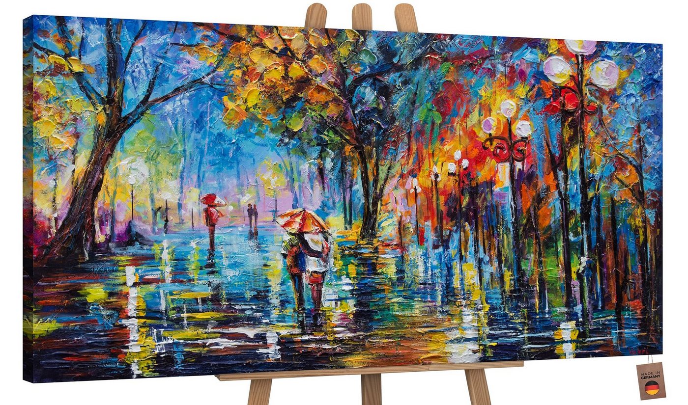 YS-Art Gemälde Herbstliche Allee, Menschen, Paar Regenschirm Leinwand Bild Handgemalt Allee Baum von YS-Art