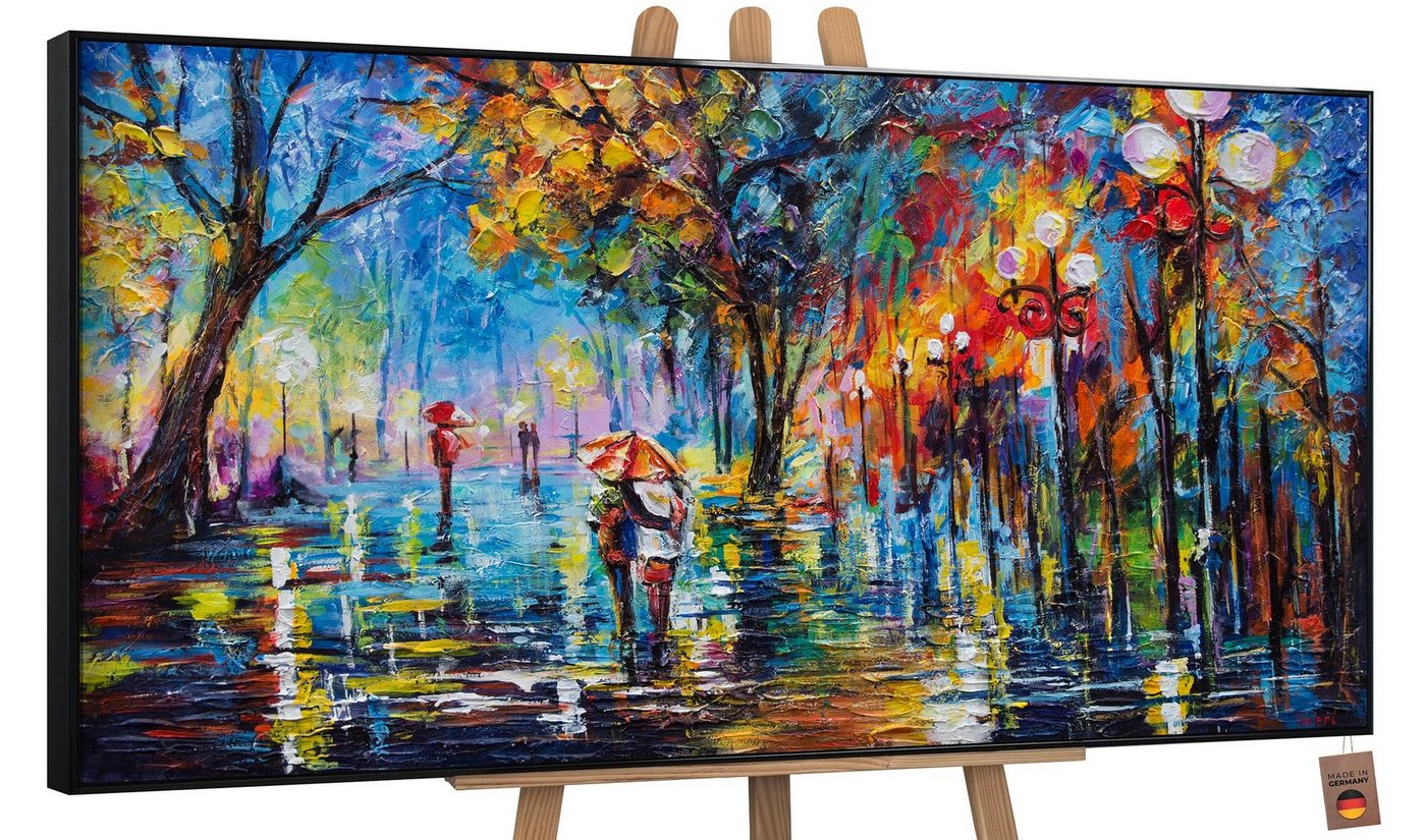 YS-Art Gemälde Herbstliche Allee, Menschen, Paar Regenschirm Leinwand Bild Handgemalt Allee Baum von YS-Art