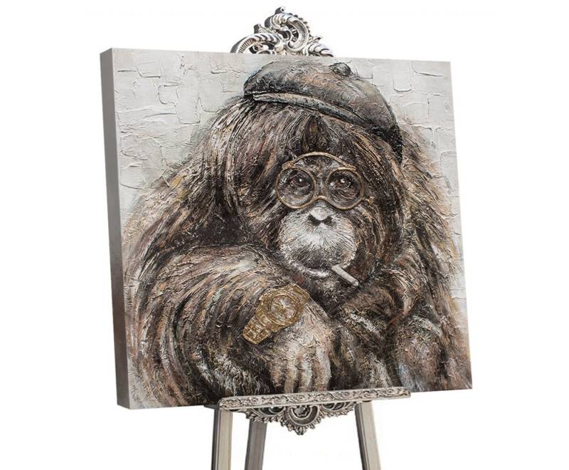 YS-Art Gemälde Image, Tiere, Affe mit Gold Uhr auf Leinwand Bild Handgemalt Braun von YS-Art
