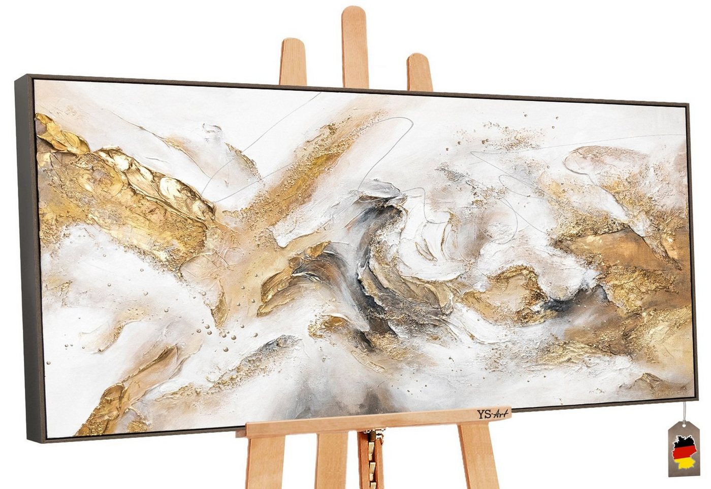 YS-Art Gemälde Konsonanz, Goldenes Abstraktes Leinwand Bild Handgemalt mit Rahmen von YS-Art