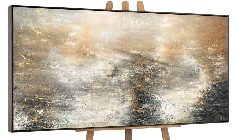 YS-Art Gemälde Kraft der Elemente, Abstrakte Bilder, Abstraktes Leinwand Bild Handgemalt Streifen Gold Braun Schwarz von YS-Art