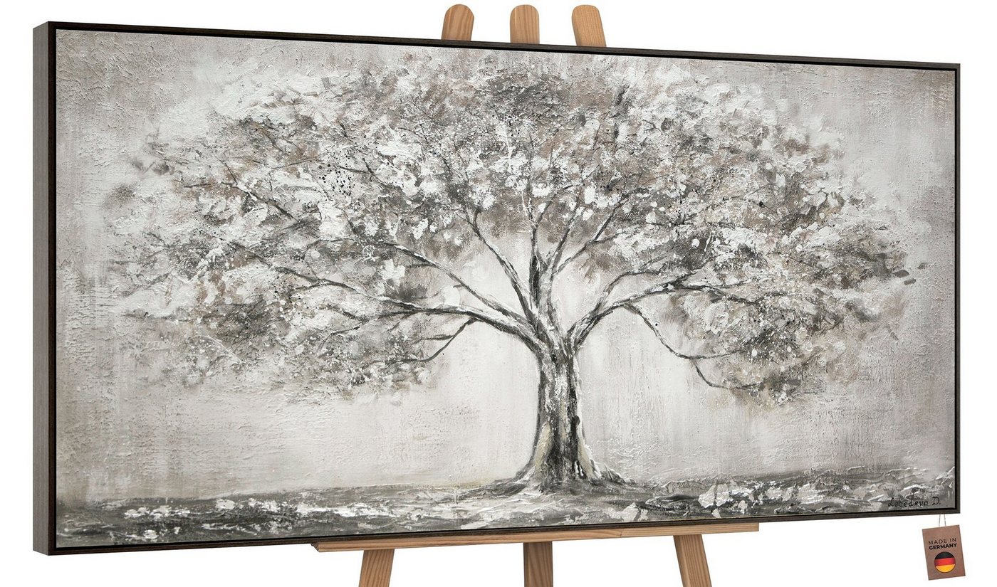 YS-Art Gemälde Lebensbaum, Landschaft, Leinwand Bild Handgemalt Grau Lebensbaum Natur Familie von YS-Art