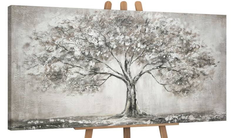 YS-Art Gemälde Lebensbaum, Landschaft, Leinwand Bild Handgemalt Grau Lebensbaum Natur Familie von YS-Art