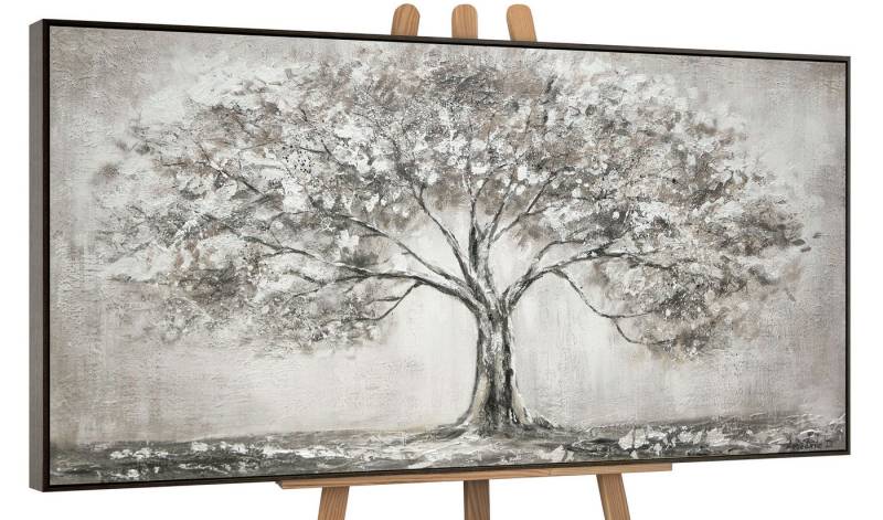 YS-Art Gemälde Lebensbaum, Landschaft, Leinwand Bild Handgemalt Grau Lebensbaum Natur Familie von YS-Art