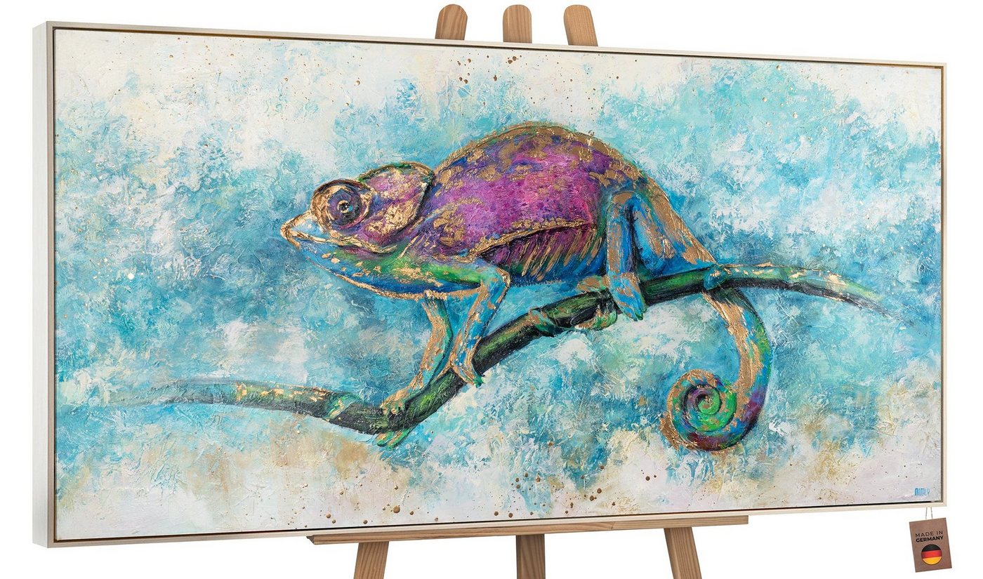 YS-Art Gemälde Leguan, Tiere, Leinwand Bild Handgemalt Gold Grün Lila Türkis von YS-Art