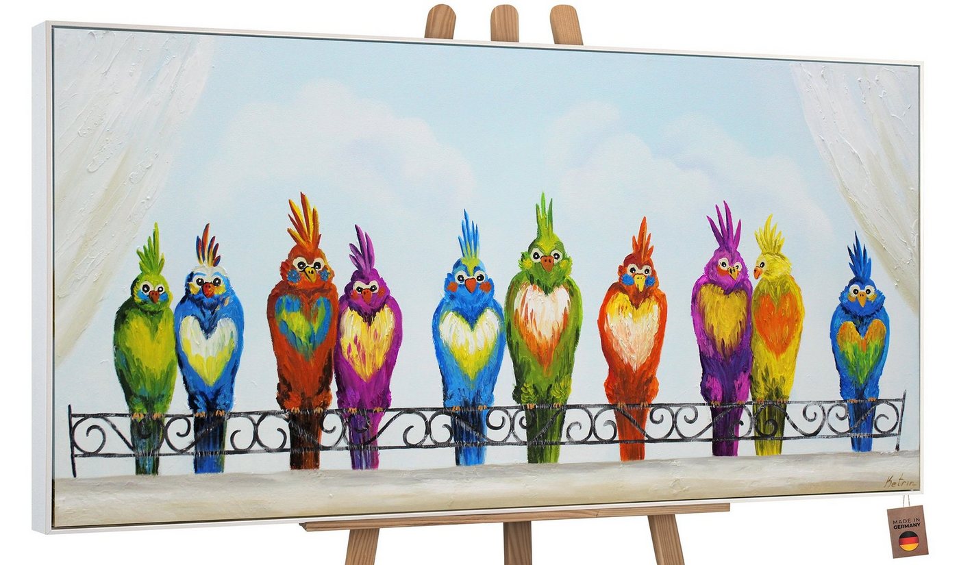 YS-Art Gemälde Lustige Vögel, Tiere, Papagei auf Leinwand Bild Handgemalt Bunte Lustige Vögel von YS-Art