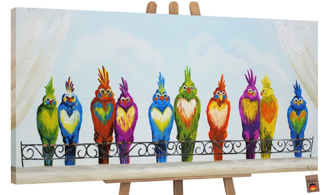YS-Art Gemälde Lustige Vögel, Tiere, Papagei auf Leinwand Bild Handgemalt Bunte Lustige Vögel von YS-Art