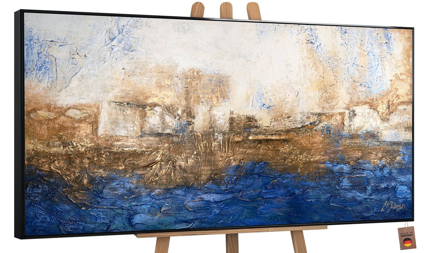 YS-Art Gemälde Marine, Abstrakte Bilder, Gold Blaues Leinwand Bild Handgemalt Abstrakt von YS-Art