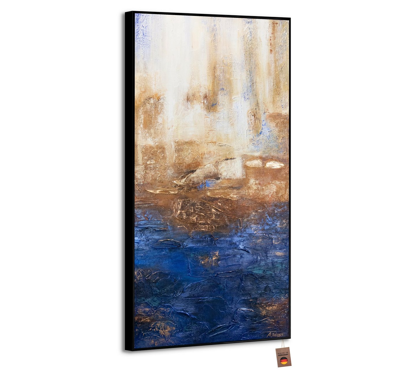 YS-Art Gemälde Marine II, Abstrakte Bilder, Vertikales Leinwand Bild Handgemalt Blau Gold Abstrakt von YS-Art