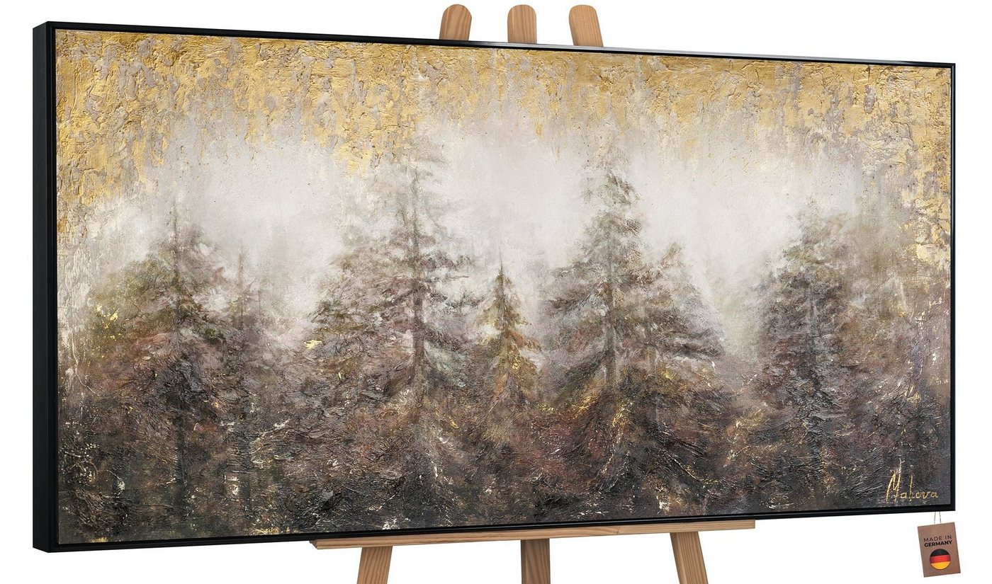 YS-Art Gemälde Morgen's im Wald, Landschaft, Baum Wald Tannen Leinwand Bild Handgemalt von YS-Art