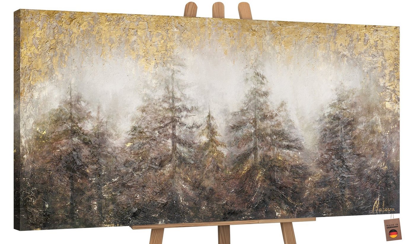 YS-Art Gemälde Morgen's im Wald, Landschaft, Baum Wald Tannen Leinwand Bild Handgemalt von YS-Art